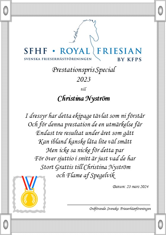 SFHF- Diplom Specialpris 2023 Christina