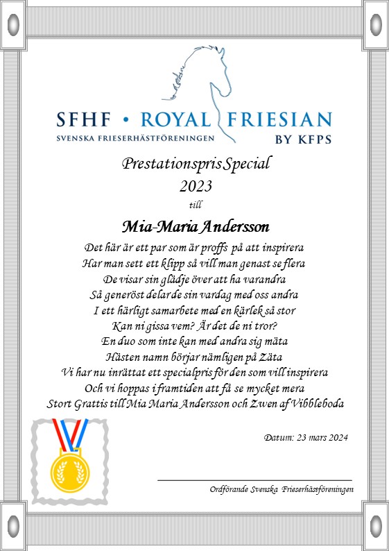 SFHF- Diplom Specialpris 2023 Mia Maria